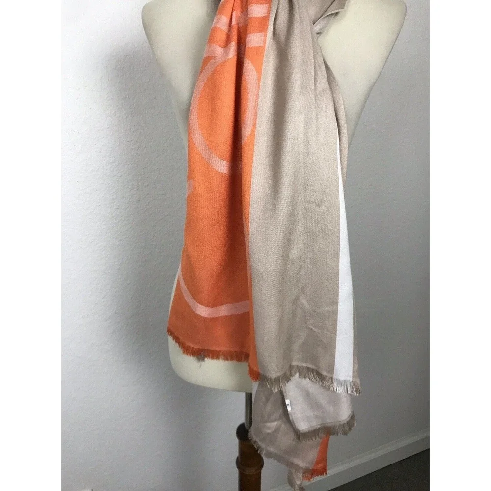 Calvin Klein Scarf Women Sz OS Rectangular Logo‎ Colorblock Fringe Trim FLAWS
